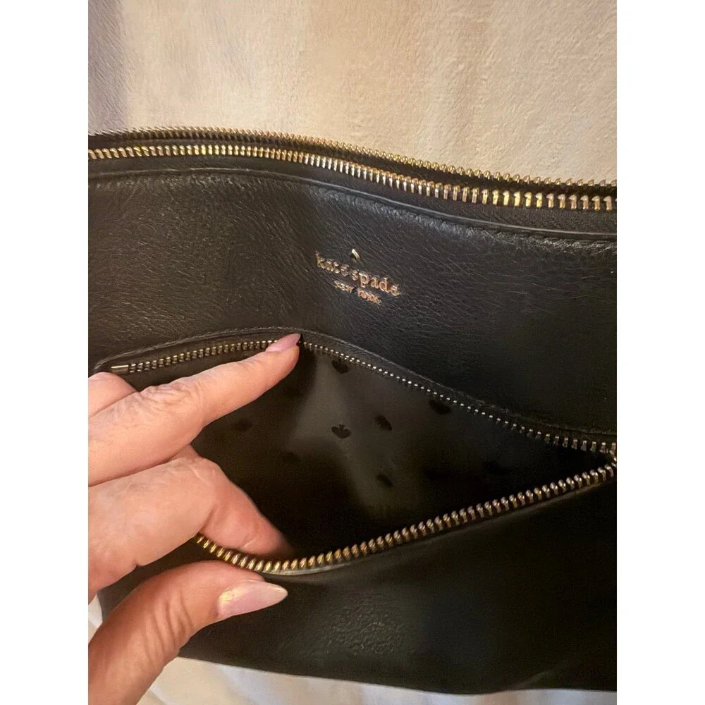 Kate Spade New York Black Pebbled Leather Crossbody Bag Zip Purse